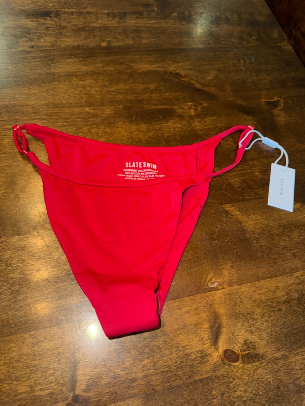 Slate Swim Red Bikini Bottom with Thin Adjustable Sides